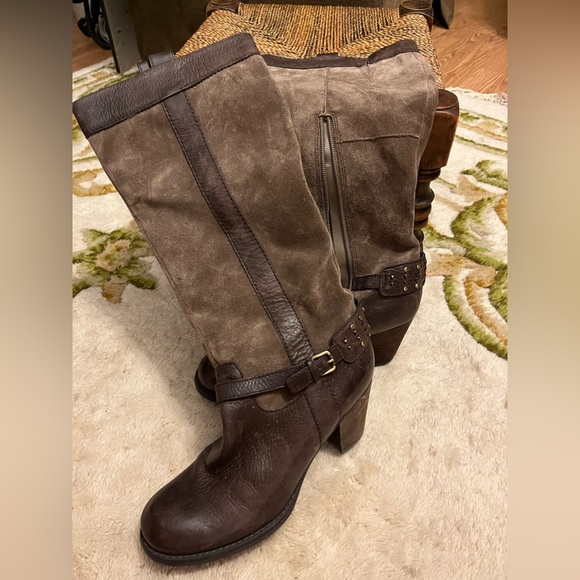 Suede & Leather tall boots (mocha colour) - Picture 5 of 7